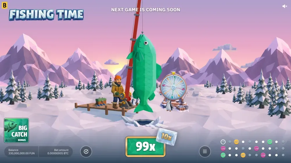 Fishing Time Slot Big Catch Bonusspiel mit Angler am Eisloch
