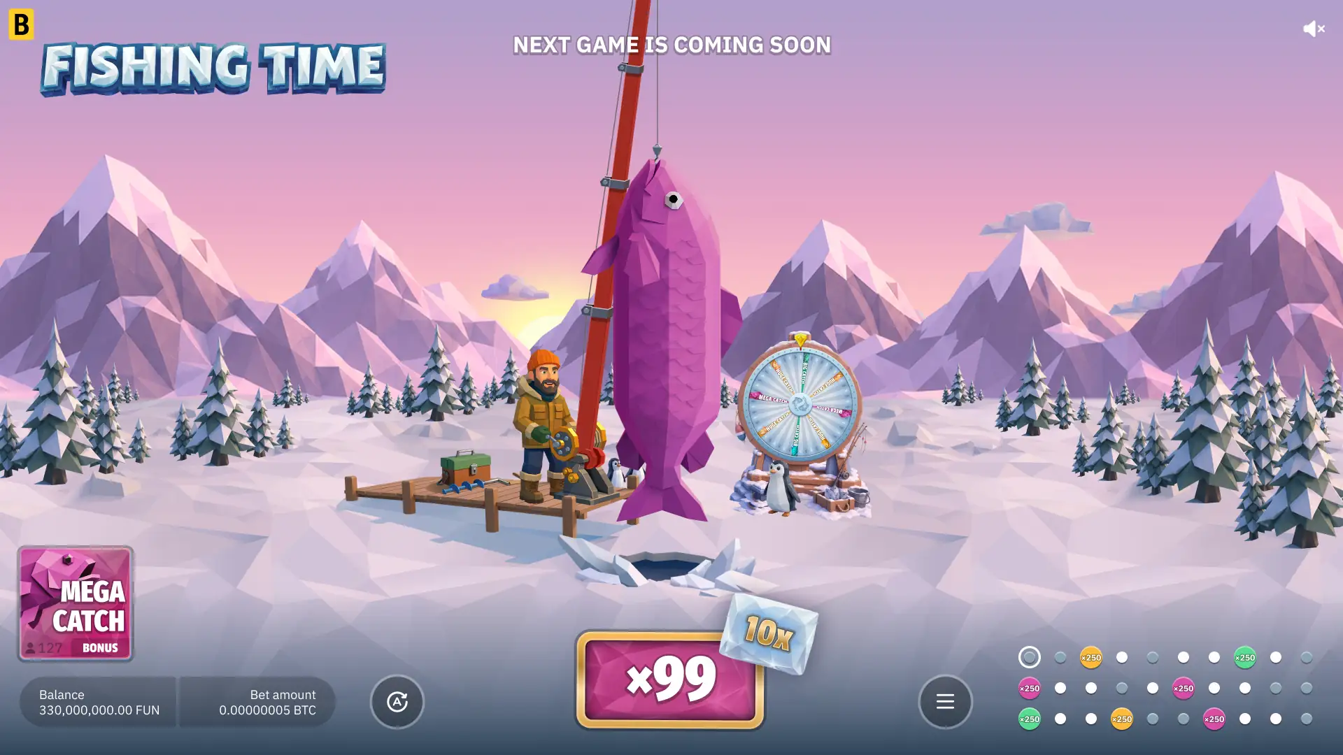 Fishing Time Slot Mega Catch Bonusspiel in Magenta