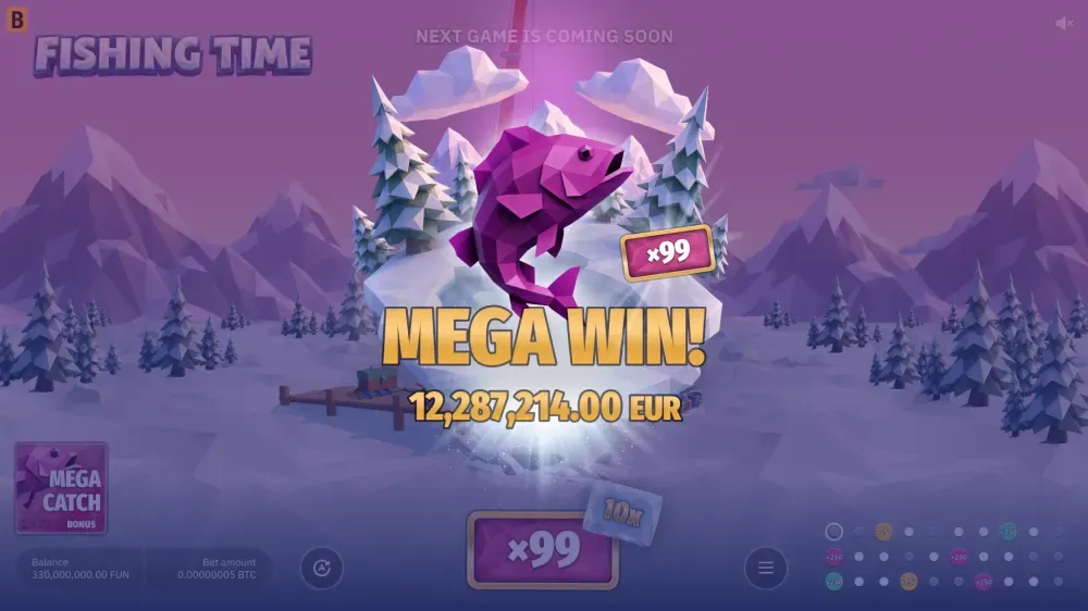 Fishing Time Slot Mega Win Gewinnanzeige mit hohem Multiplikator