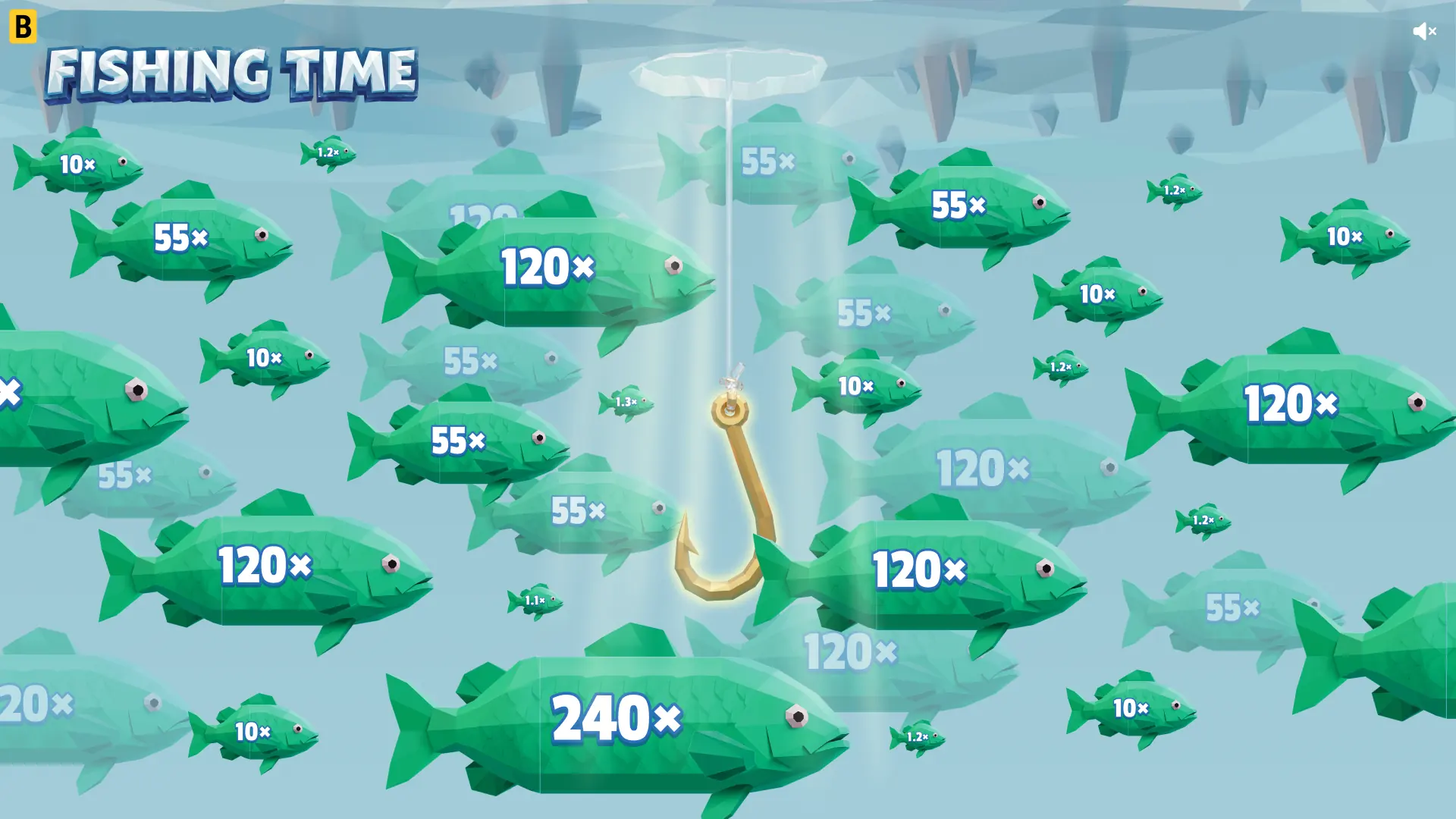 Fishing Time Slot Unterwasser-Szene mit Fischen während des Spins